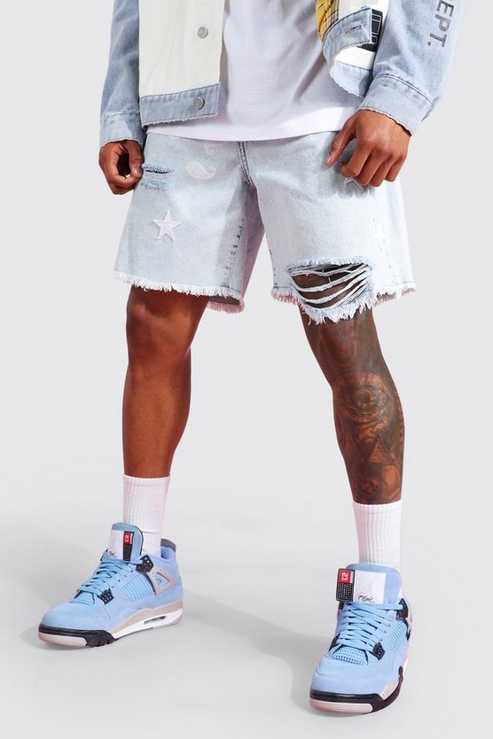 Relaxed Star Ripped Jean Shorts
