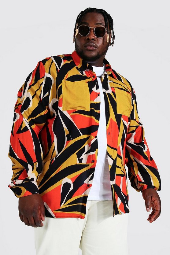 Plus Abstract Leaf Viscose Shirt