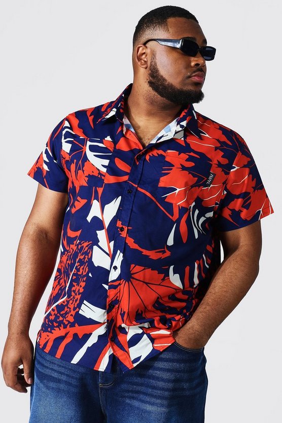 Plus Short Sleeve Leaf Print Shirt