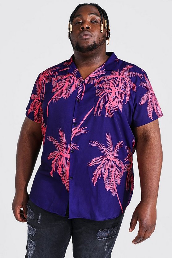 Plus Short Sleeve Palm Print Shirt