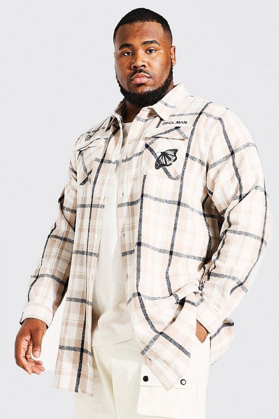 Plus Longline Butterfly Print Flannel Shirt