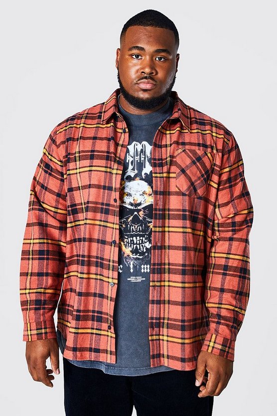 Plus Regular Fit Long Sleeve Flannel Shirt