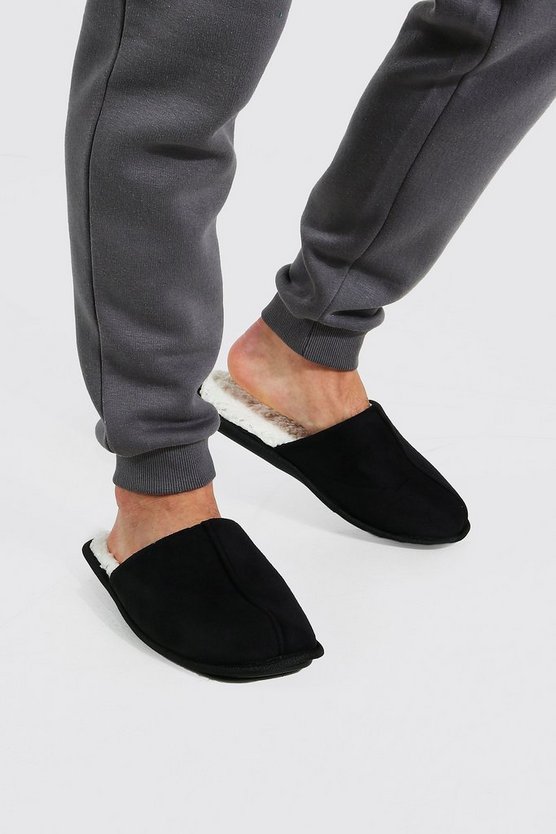 Faux Suede Faux Fur Lined Slipper
