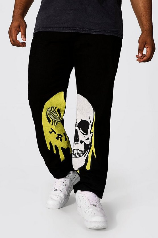 Plus Straight Leg Trippy Skull Print Jean