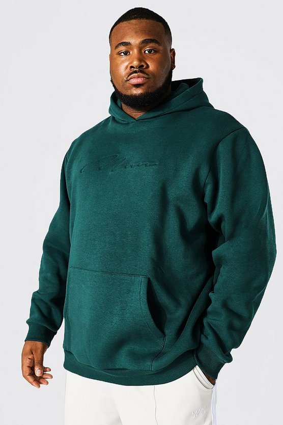 Plus Size Man Script Debossed Hoodie