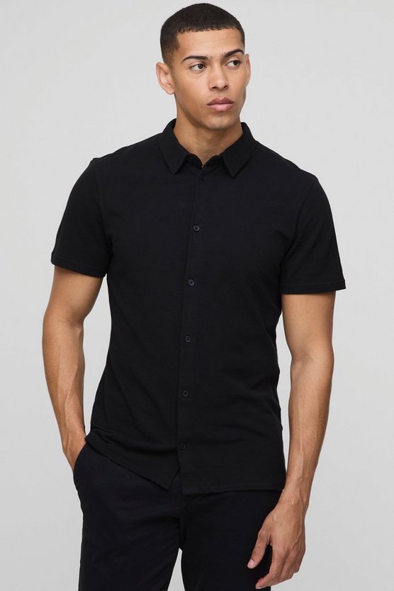 Slim Fit Pique Button Down Collar Jersey Shirt 1 Slim Fit Pique Button Down Collar Jersey Shirt