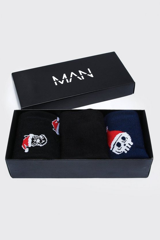 3 Pack Christmas Skull & Bulldog Gift Box Socks