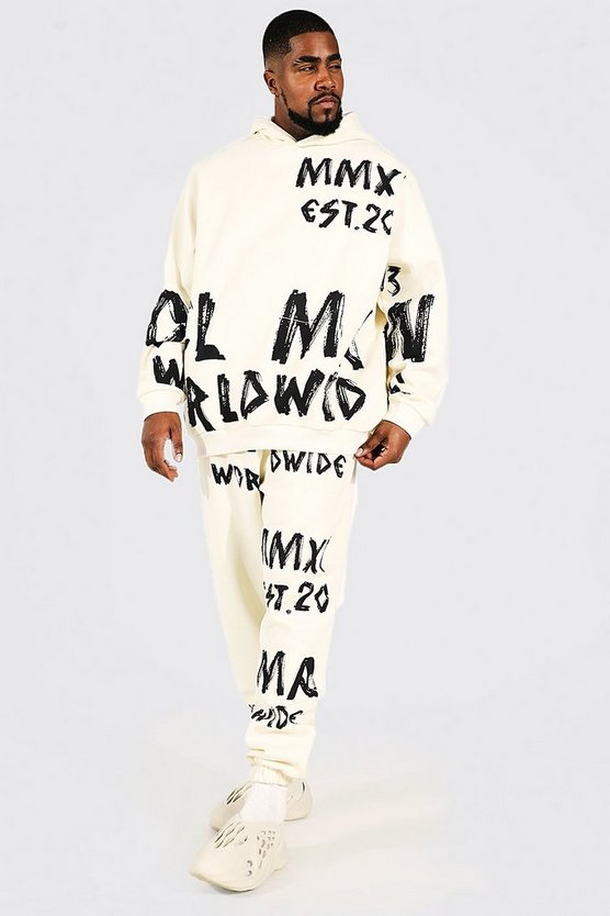 Plus Man Applique Graffiti Tracksuit