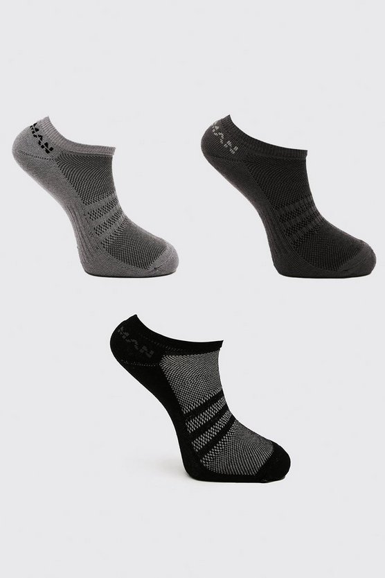Man Active Gym 3 Pack Panelled Trainer Sock