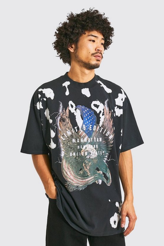 Oversized Eagle Graphic Tie Dye T-shirt