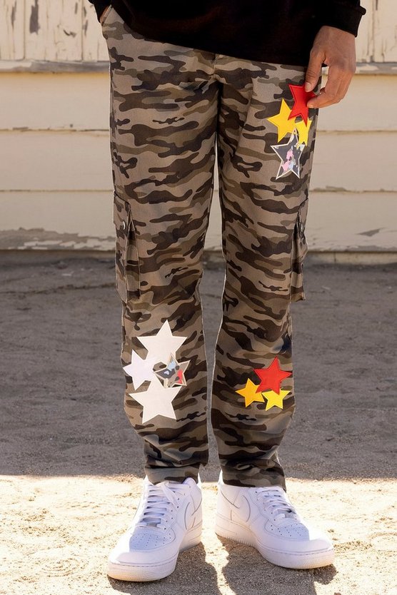 Tall Twill Camo Cargo Pants With Applique 1 Tall Twill Camo Cargo Pants With Applique