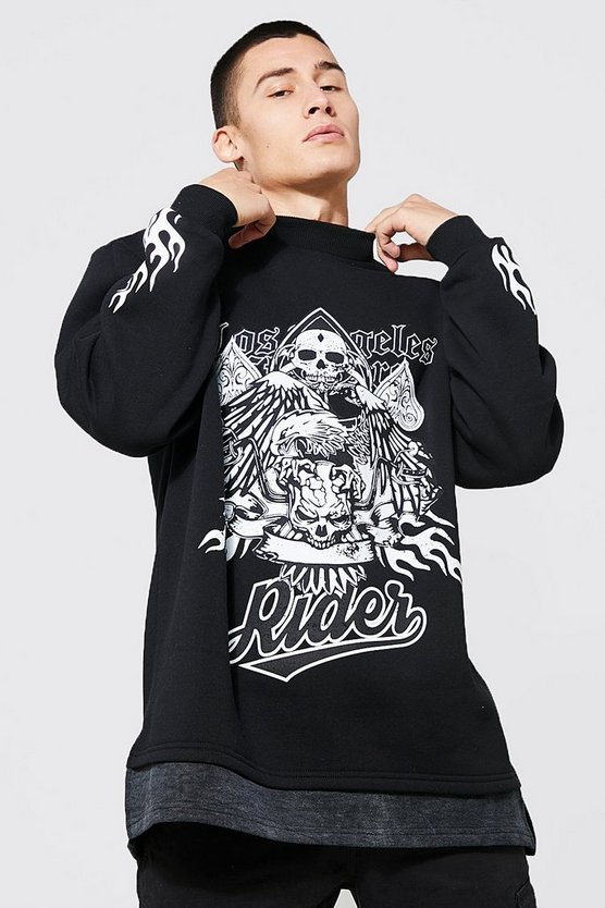 Oversized Faux Layer Skull Graphic Sweatshirt 1 Oversized Faux Layer Skull Graphic Sweatshirt