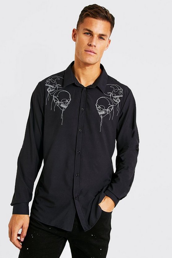 Tall Long Sleeve Skull Placement Shirt 1 Tall Long Sleeve Skull Placement Shirt