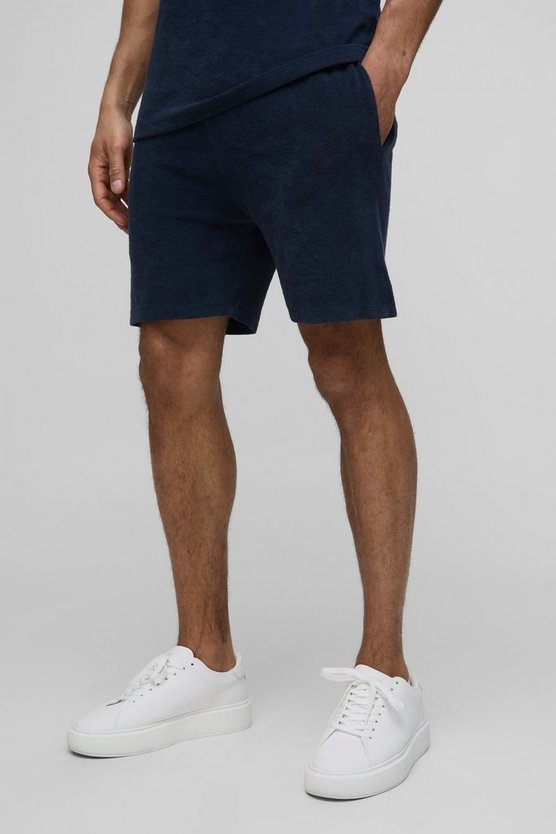 Regular Fit Slim Fit Mid Length Towelling Shorts