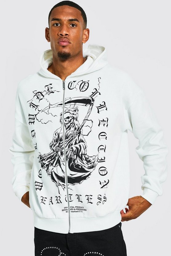 Tall Gothic Skull Print Zip Through Hoodie 1 Tall Gothic Skull Print Zip Through Hoodie