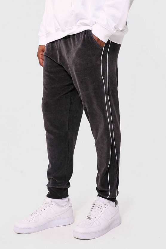 Plus Tapered Velour Jogger With Piping