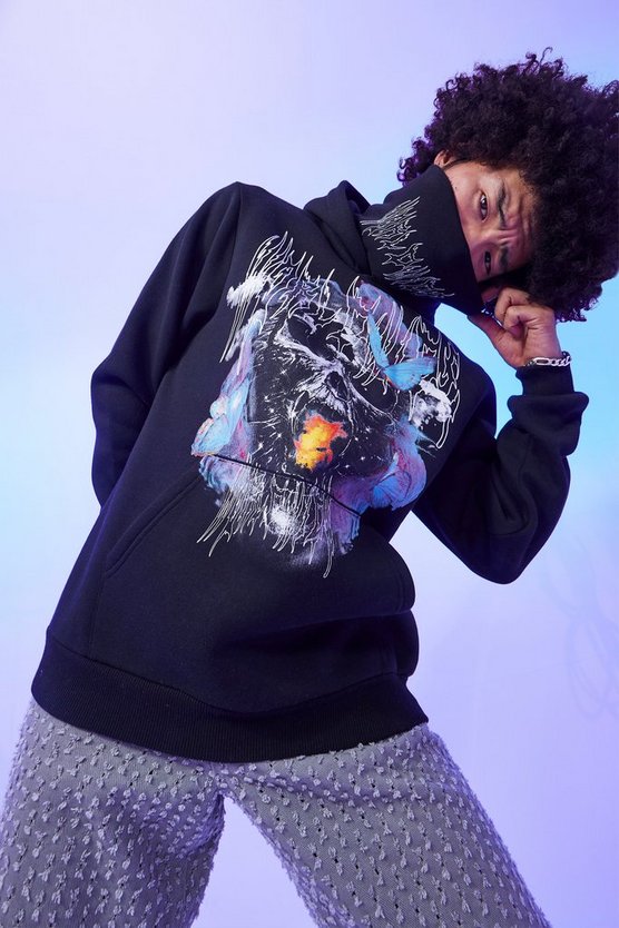 Butterfly Skull Graphic Snood Hoodie