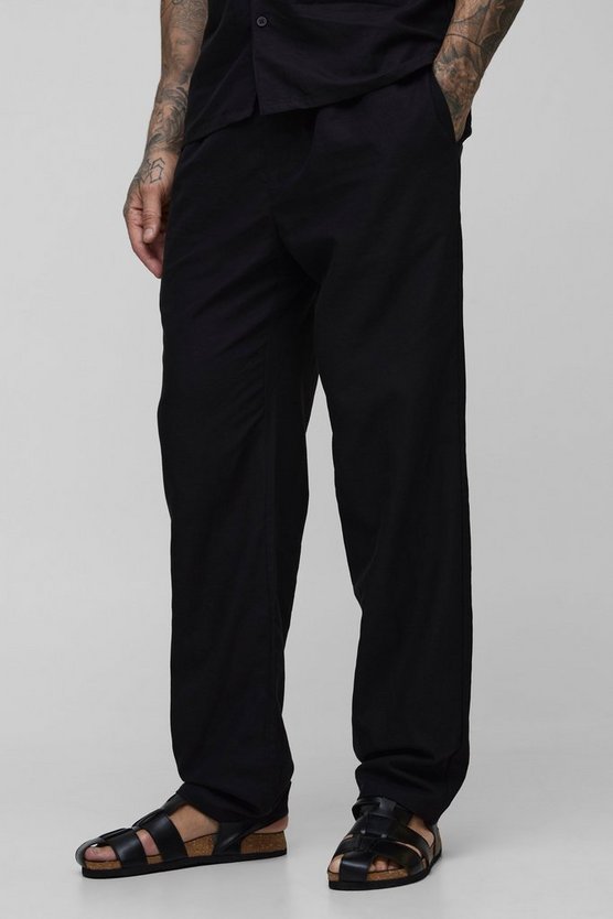 Tall Linen Look Elasticated Waist Straight Leg Pants