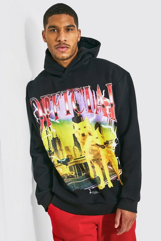 Tall Oversized Official Wolf Print Hoodie 1 Tall Oversized Official Wolf Print Hoodie