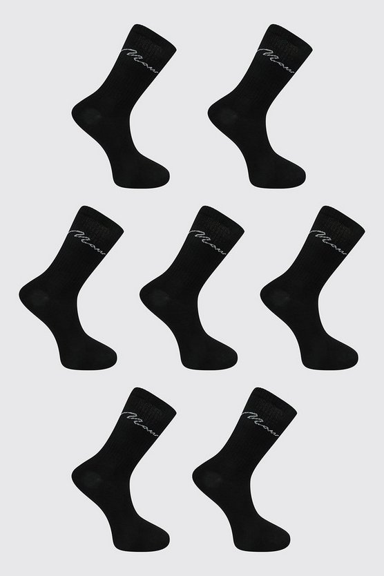 7 Pack Man Script Logo Plain Sport Socks