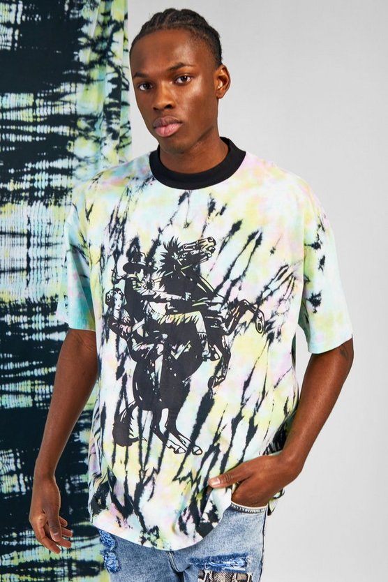 Oversized Tie Dye Cowboy Graphic T-shirt