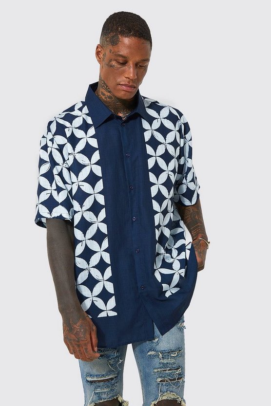 Slub Texture Extreme Oversized Geo Border Shirt 1 Slub Texture Extreme Oversized Geo Border Shirt