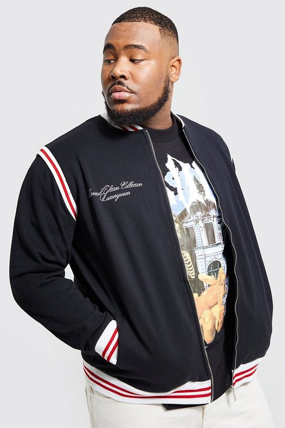 Plus Jersey Bomber Jacket With Sports Rib Det 1 Plus Jersey Bomber Jacket With Sports Rib Det