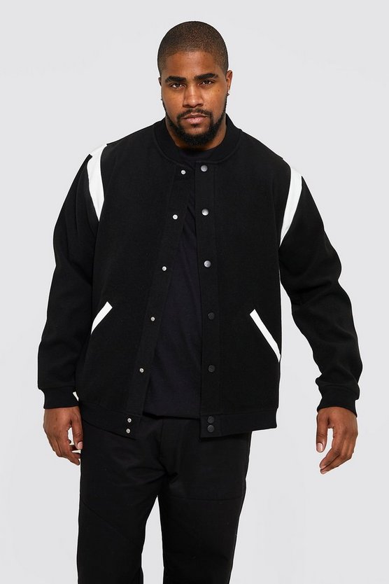 Plus Melton Panel Shoulder Bomber Jacket