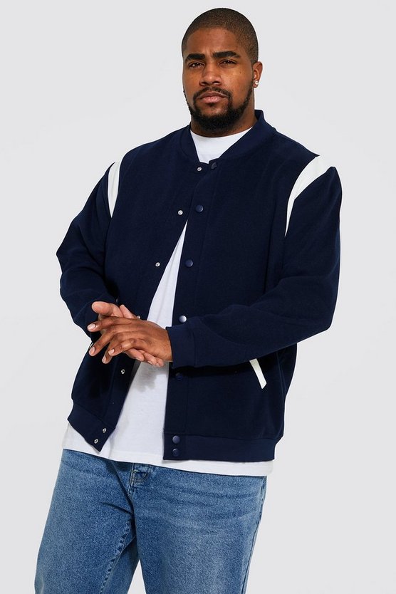 Plus Melton Panel Shoulder Bomber Jacket