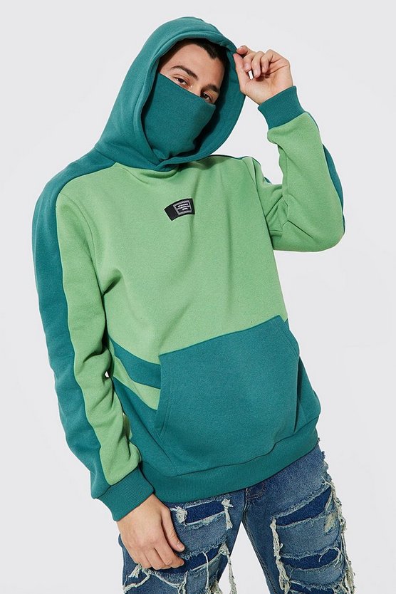Man Colourblock Snood Hoodie