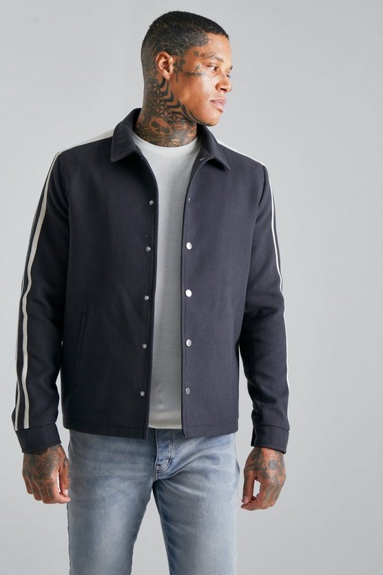 Wool Look Jacket With Contrast Sleeve Stripe 1 Wool Look Jacket With Contrast Sleeve Stripe