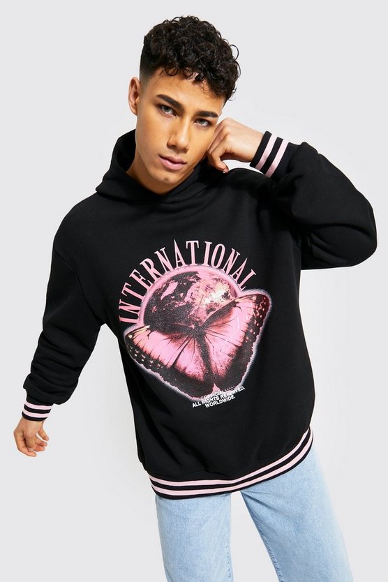 Oversized Butterfly Graphic Sport Rib Hoodie 1 Oversized Butterfly Graphic Sport Rib Hoodie