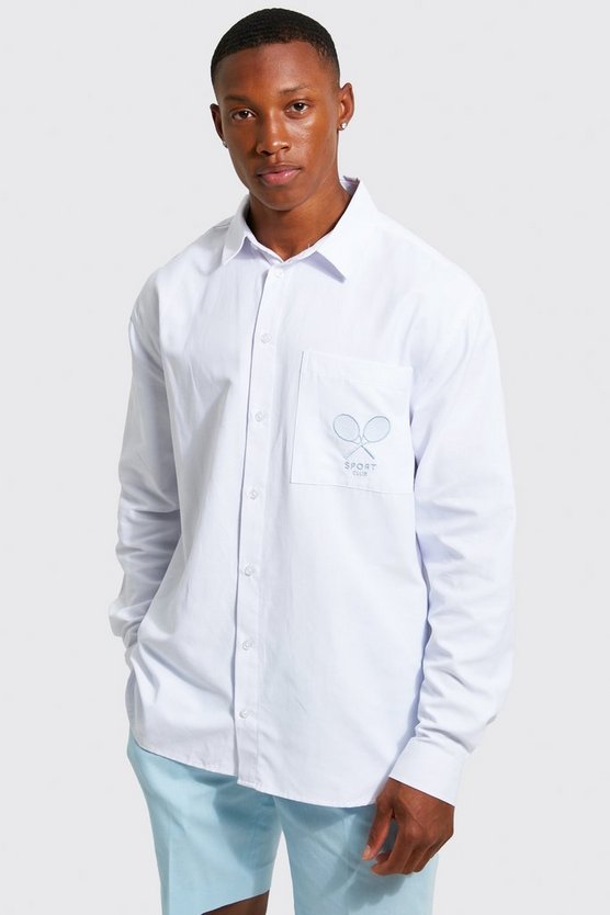 Oversized Curved Hem Embroidered Oxford Shirt 1 Oversized Curved Hem Embroidered Oxford Shirt