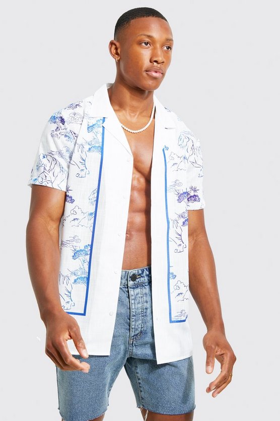 Tiger Border Slub Revere Shirt 1 Tiger Border Slub Revere Shirt