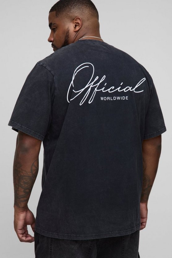 Plus Regular Fit Official Acid Wash Print T-Shirt