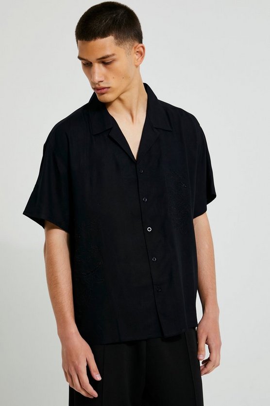 Boxy Short Sleeve Dragon Embroidery Viscose Shirt 1 Boxy Short Sleeve Dragon Embroidery Viscose Shirt