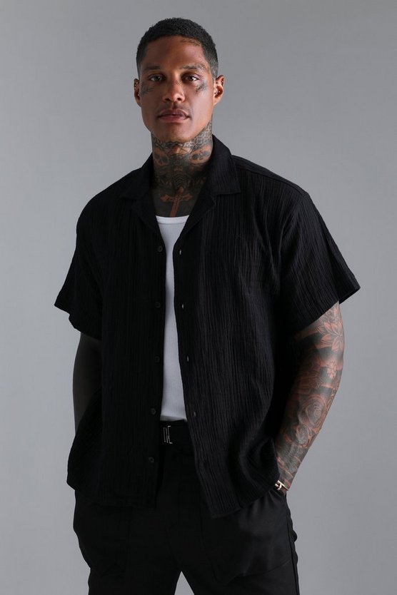 Short Sleeve Revere Boxy Textured Shirt 1 Short Sleeve Revere Boxy Textured Shirt