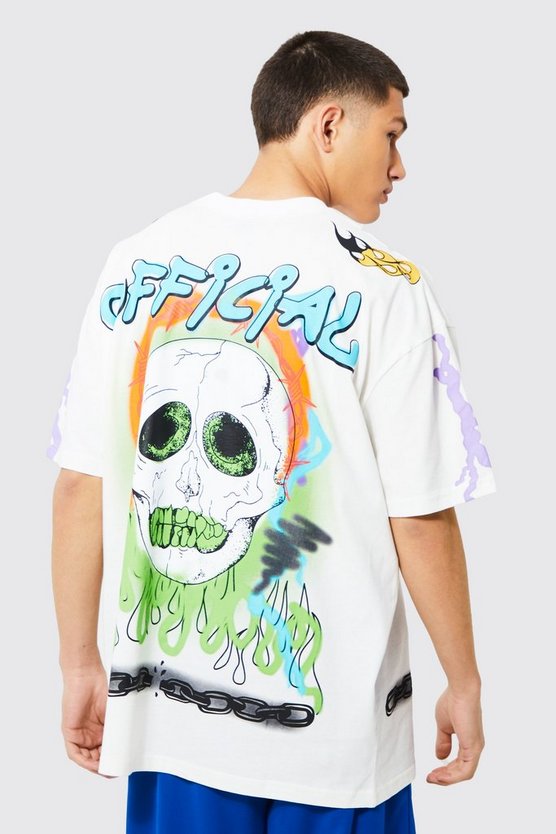 Oversized Extended Neck Skull Graphic T-shirt 1 Oversized Extended Neck Skull Graphic T-shirt