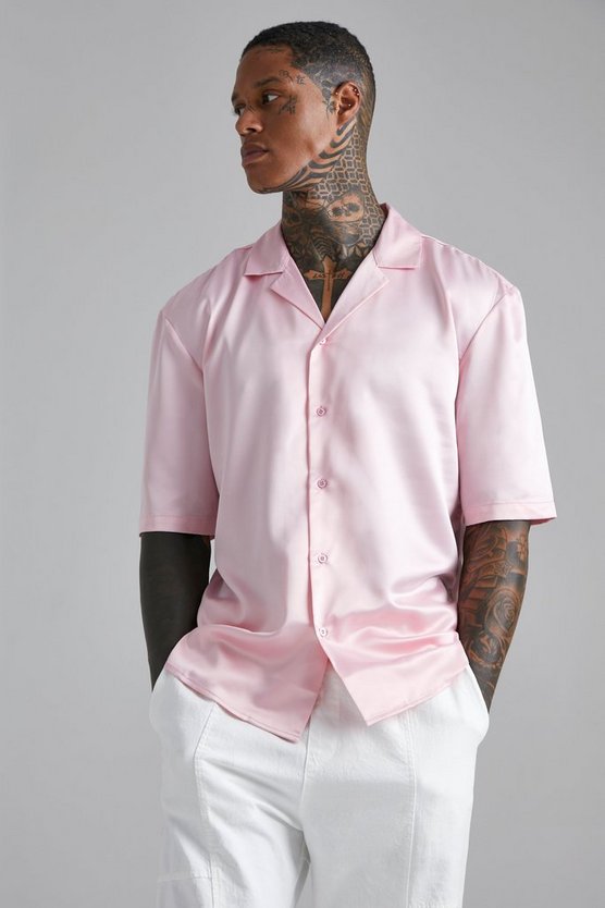 Short Sleeve Drop Revere Satin Shirt 1 Short Sleeve Drop Revere Satin Shirt