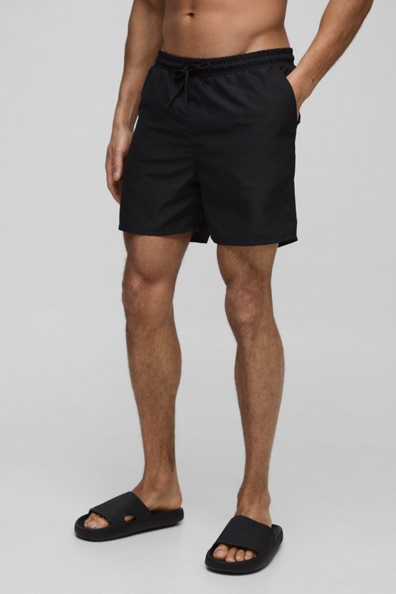 Man Embroidered Mid Length Swim Trunks