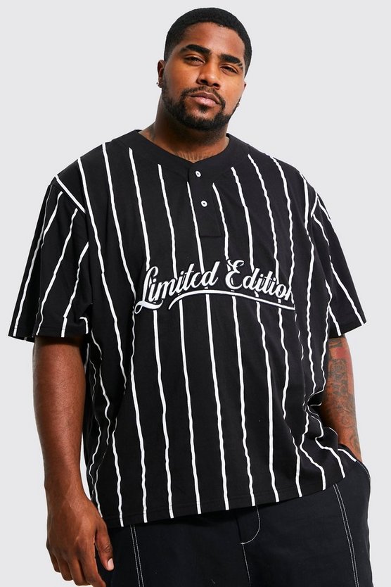 Plus Oversized Pinstripe Baseball Polo Shirt 1 Plus Oversized Pinstripe Baseball Polo Shirt