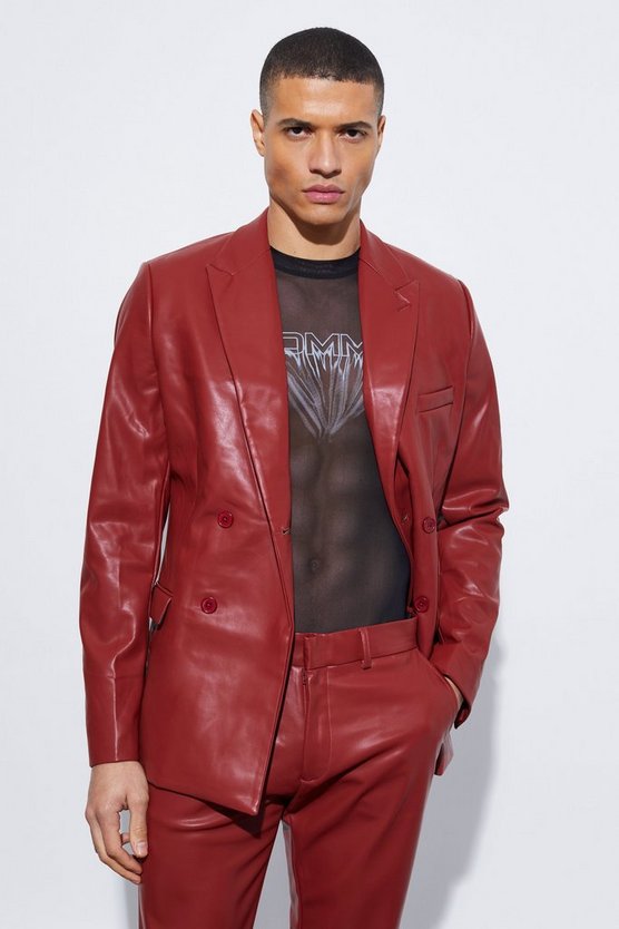 Slim Double Breasted Pu Suit Jacket 1 Slim Double Breasted Pu Suit Jacket