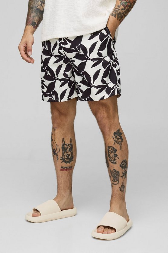 Leaf Print Mid Length Swim