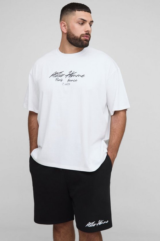 Plus Oversized Homme Print T-Shirt & Relaxed Short Set 1 Plus Oversized Homme Print T-Shirt & Relaxed Short Set