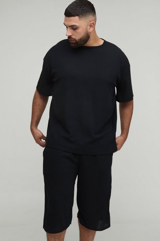 Plus Oversized Textured T-Shirt & Short Set