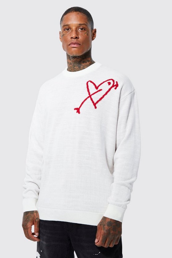 Oversized Line Drawing Heart Knitted Jumper 1 Oversized Line Drawing Heart Knitted Jumper