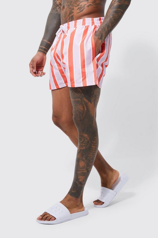 Short Length Striped Swim Trunks 1 Short Length Striped Swim Trunks