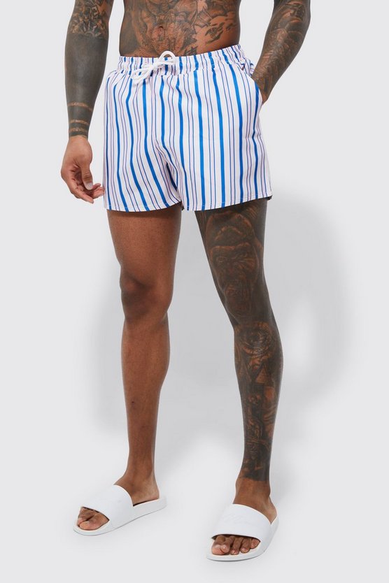 Short Length Striped Swim Trunks 1 Short Length Striped Swim Trunks