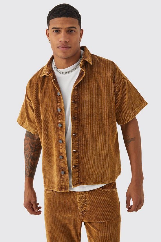 Boxy Short Sleeve Acid Wash Cord Shirt 1 Boxy Short Sleeve Acid Wash Cord Shirt