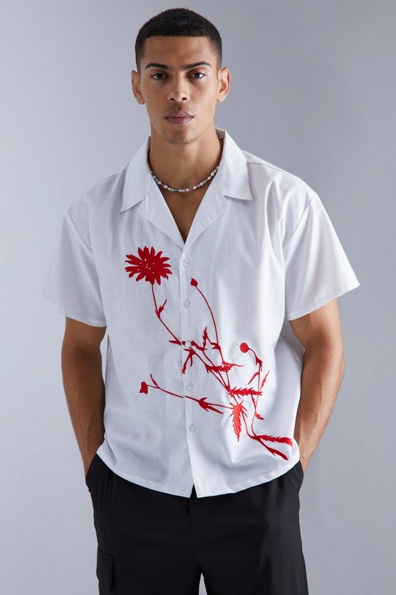 Short Sleeve Floral Embroidered Boxy Shirt 1 Short Sleeve Floral Embroidered Boxy Shirt